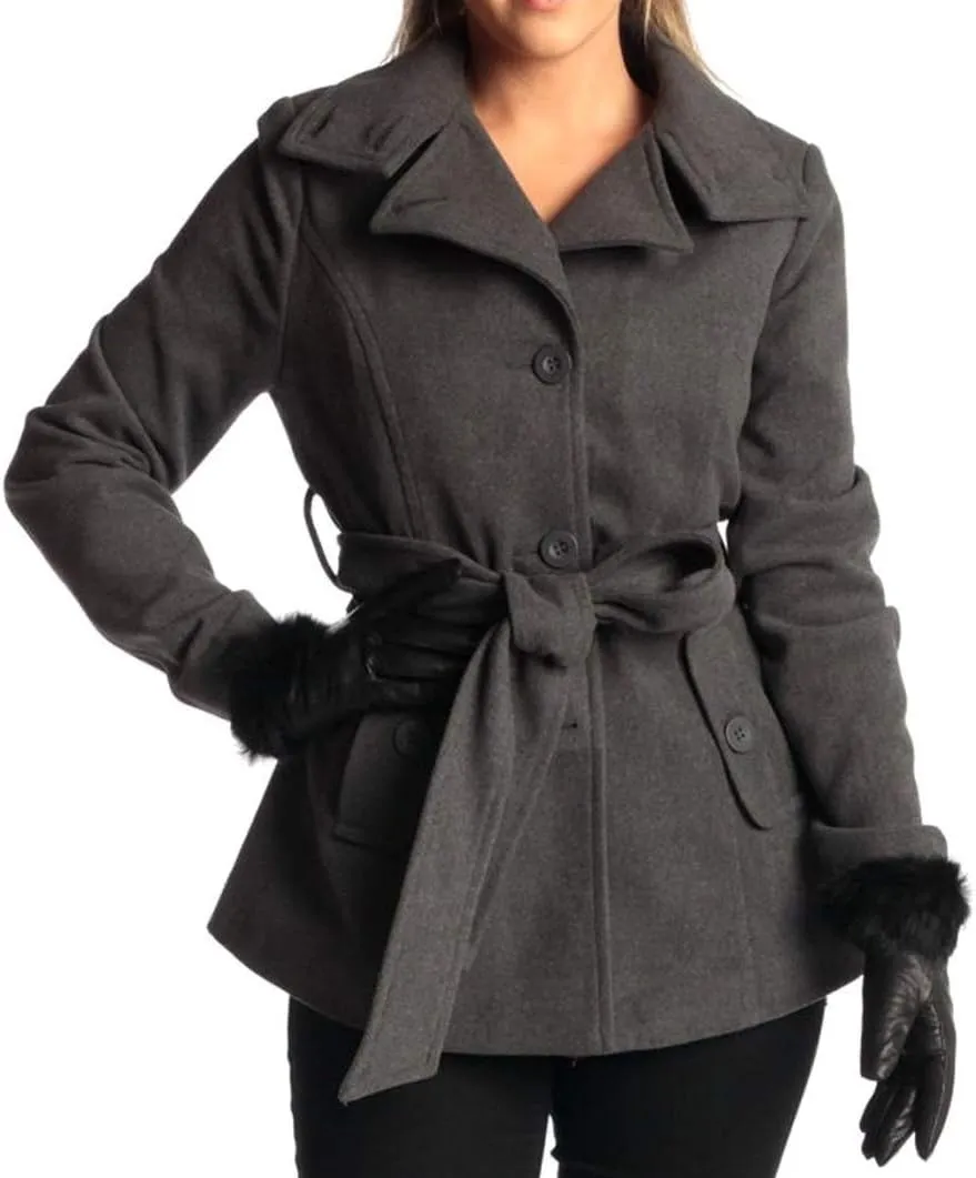Alpine Swiss Bella Womens Wool Coat Button Up Jacket Belted Blazer
