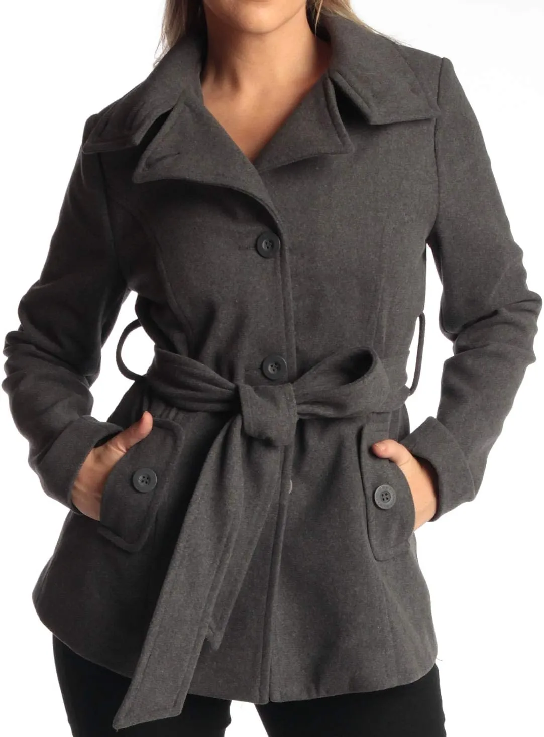 Alpine Swiss Bella Womens Wool Coat Button Up Jacket Belted Blazer