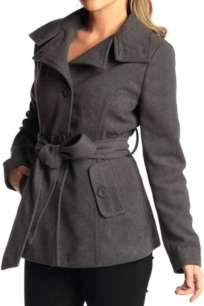 Alpine Swiss Bella Womens Wool Coat Button Up Jacket Belted Blazer