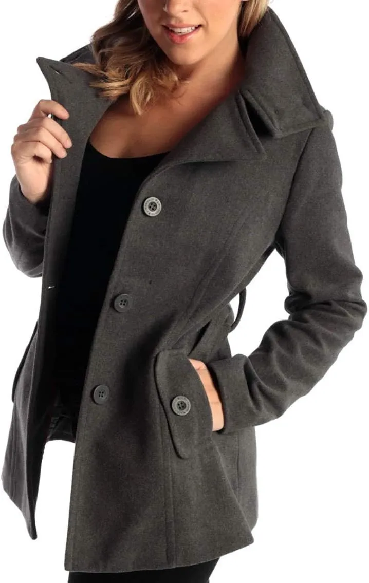 Alpine Swiss Bella Womens Wool Coat Button Up Jacket Belted Blazer