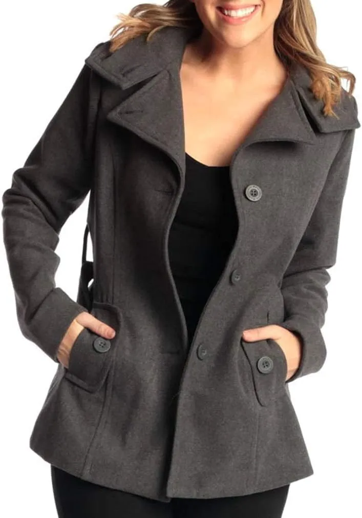 Alpine Swiss Bella Womens Wool Coat Button Up Jacket Belted Blazer