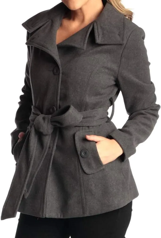 Alpine Swiss Bella Womens Wool Coat Button Up Jacket Belted Blazer
