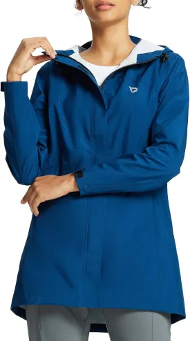 baleaf Women's Rain Jacket Waterproof Lightweight Long Raincoat Travel Outdoor Hooded Windbreaker