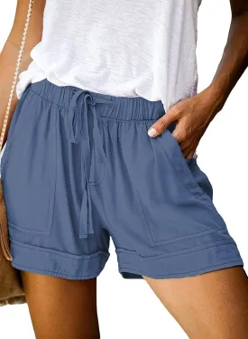 Basoteeuo Womens Shorts Summer Comfy Cotton Elastic Waist Drawstring Casual Shorts with Pockets