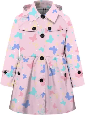 Betusline Girl's Hooded Rain Jackets Lightweight Print Waterproof Trench Coat Windbreaker Raincoats for Girls,2-14 Years