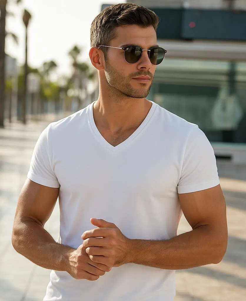 Classic Men's White Short Sleeve Undershirts V Neck T Shirt - Multi & Bulk Wholesale Packs