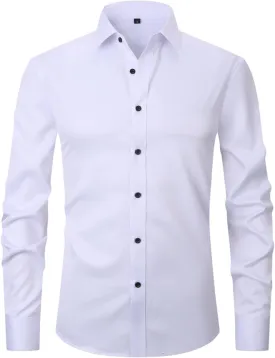 corfty Men Long Sleeve Dress Shirt - Regular Fit Stretch Free-Wrinkle Button Down Shirt