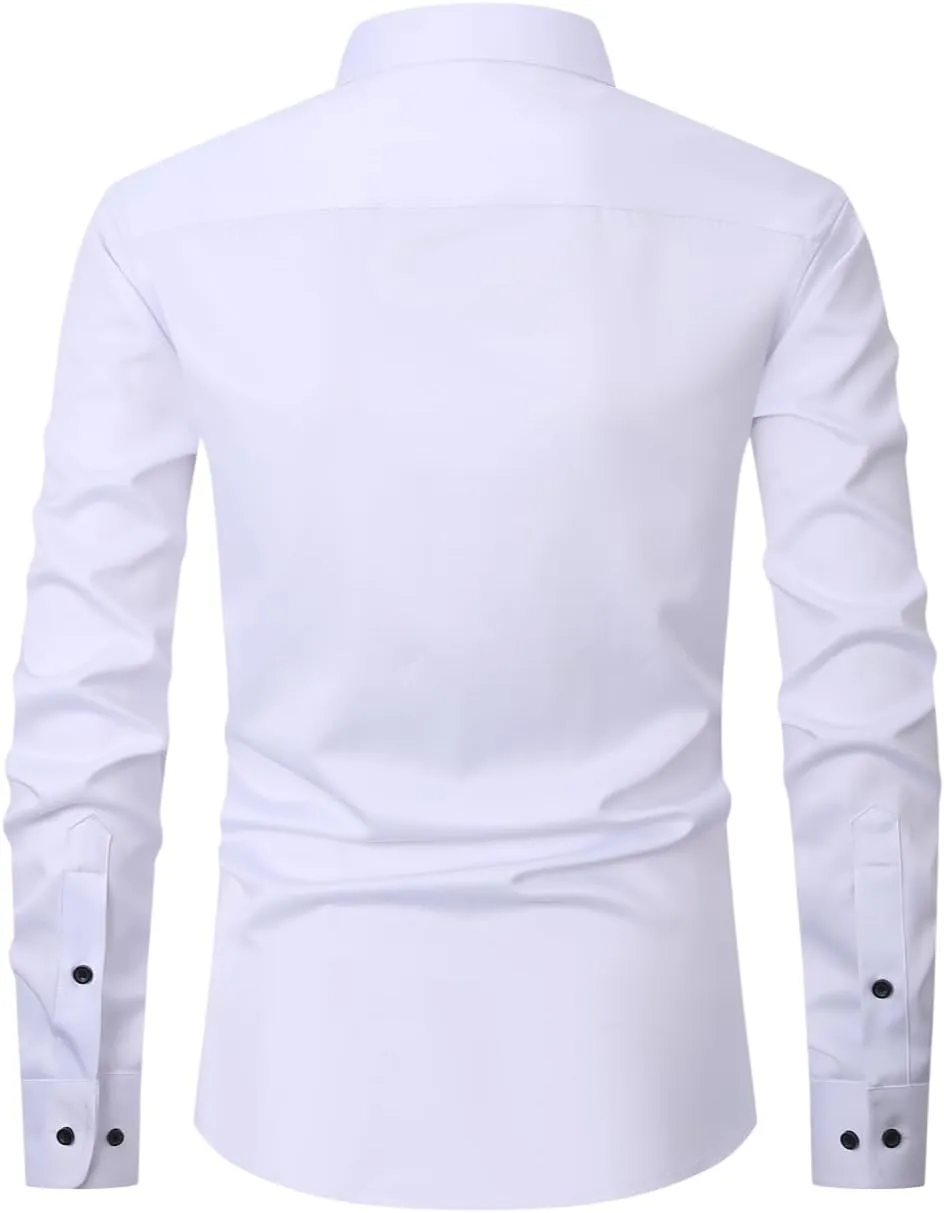 corfty Men Long Sleeve Dress Shirt - Regular Fit Stretch Free-Wrinkle Button Down Shirt
