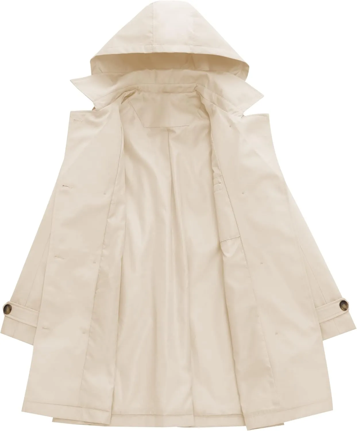 CREATMO US Women's Trench Coat Double-Breasted Classic Lapel Overcoat Belted Slim Outerwear Coat with Detachable Hood