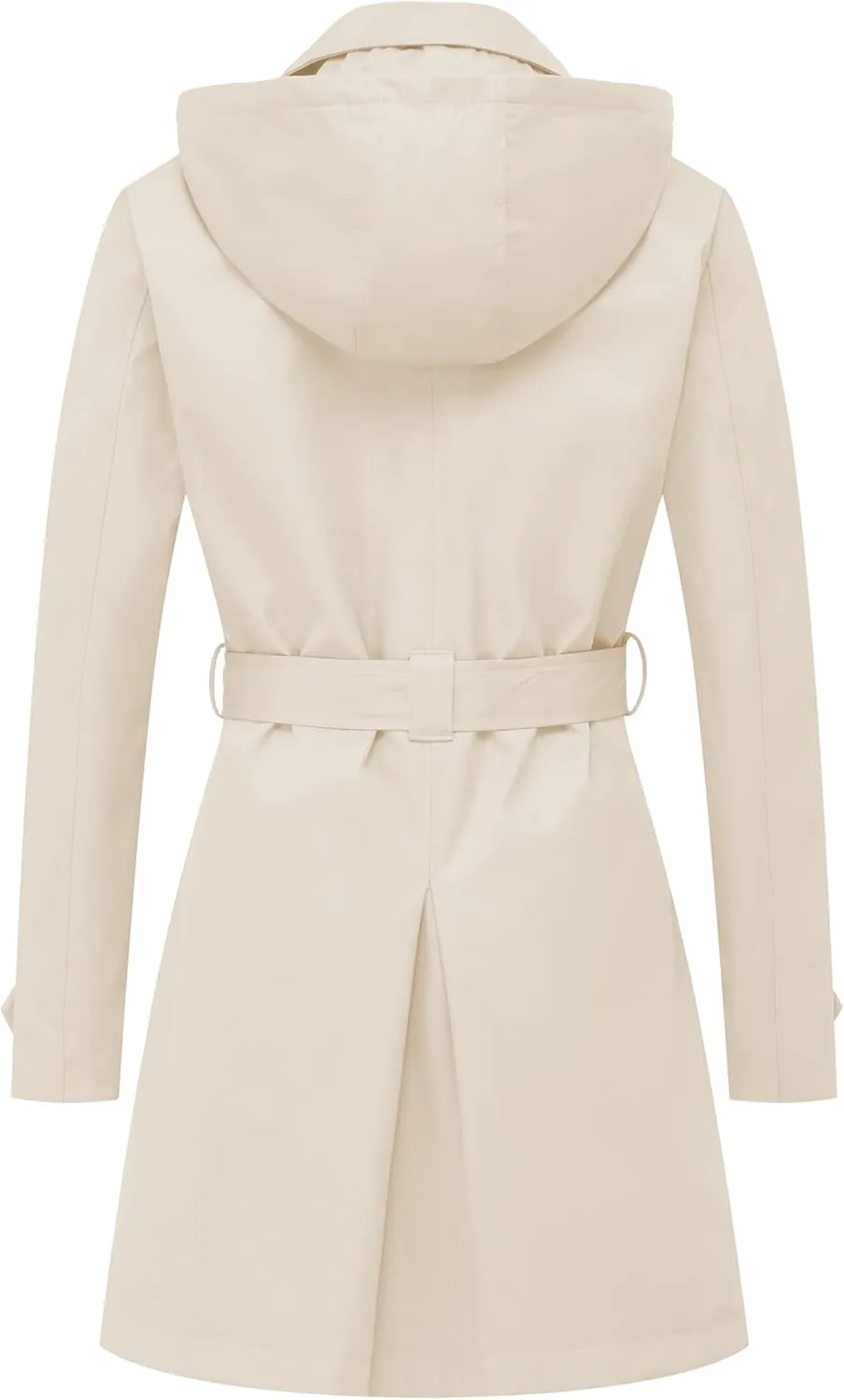 CREATMO US Women's Trench Coat Double-Breasted Classic Lapel Overcoat Belted Slim Outerwear Coat with Detachable Hood