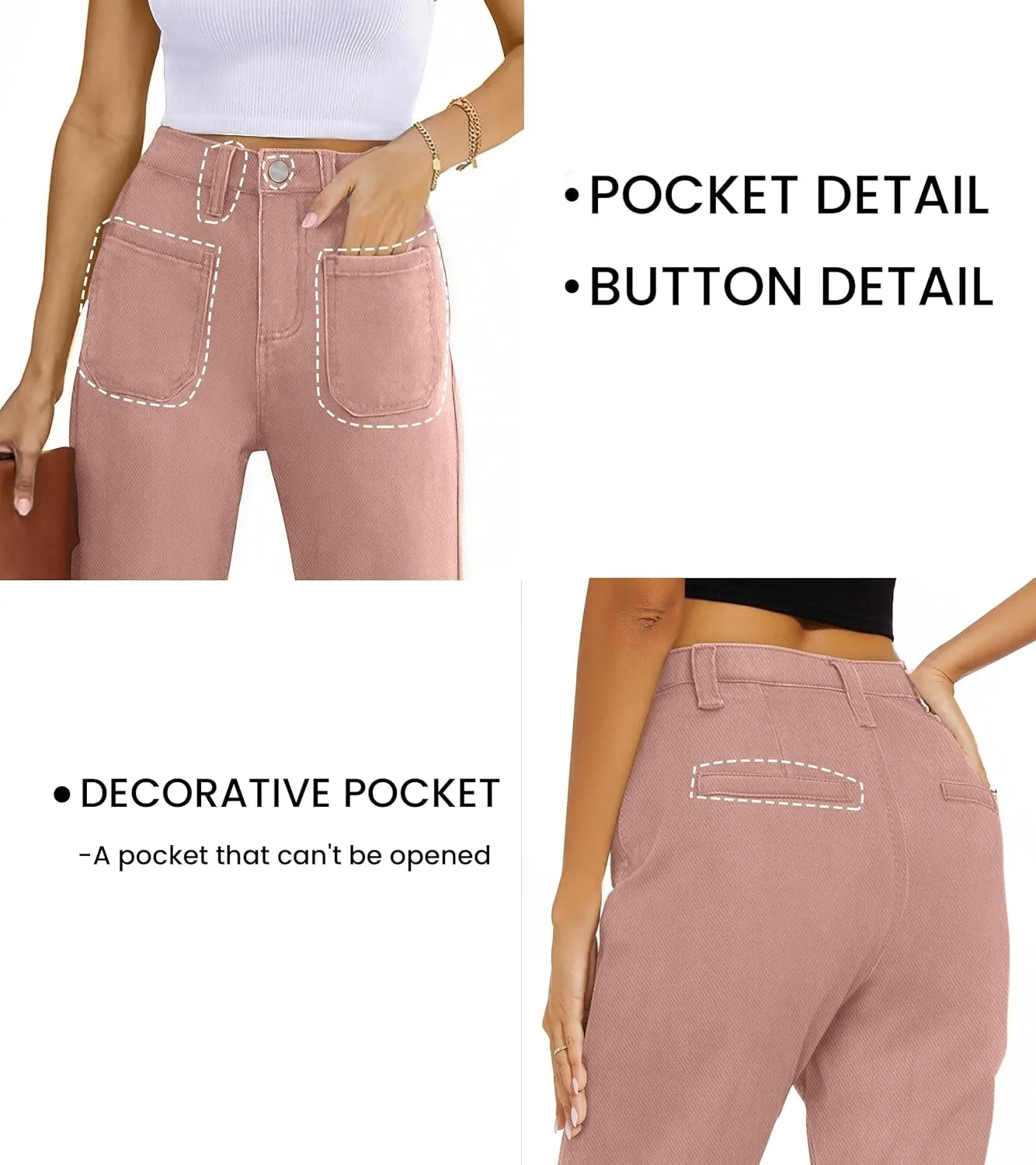 Denim Women Cropped Trousers Jeans Pants Leg Jeans High Rise Pants Stretchy with Pockets