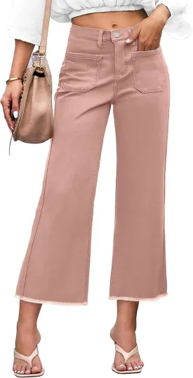 Denim Women Cropped Trousers Jeans Pants Leg Jeans High Rise Pants Stretchy with Pockets