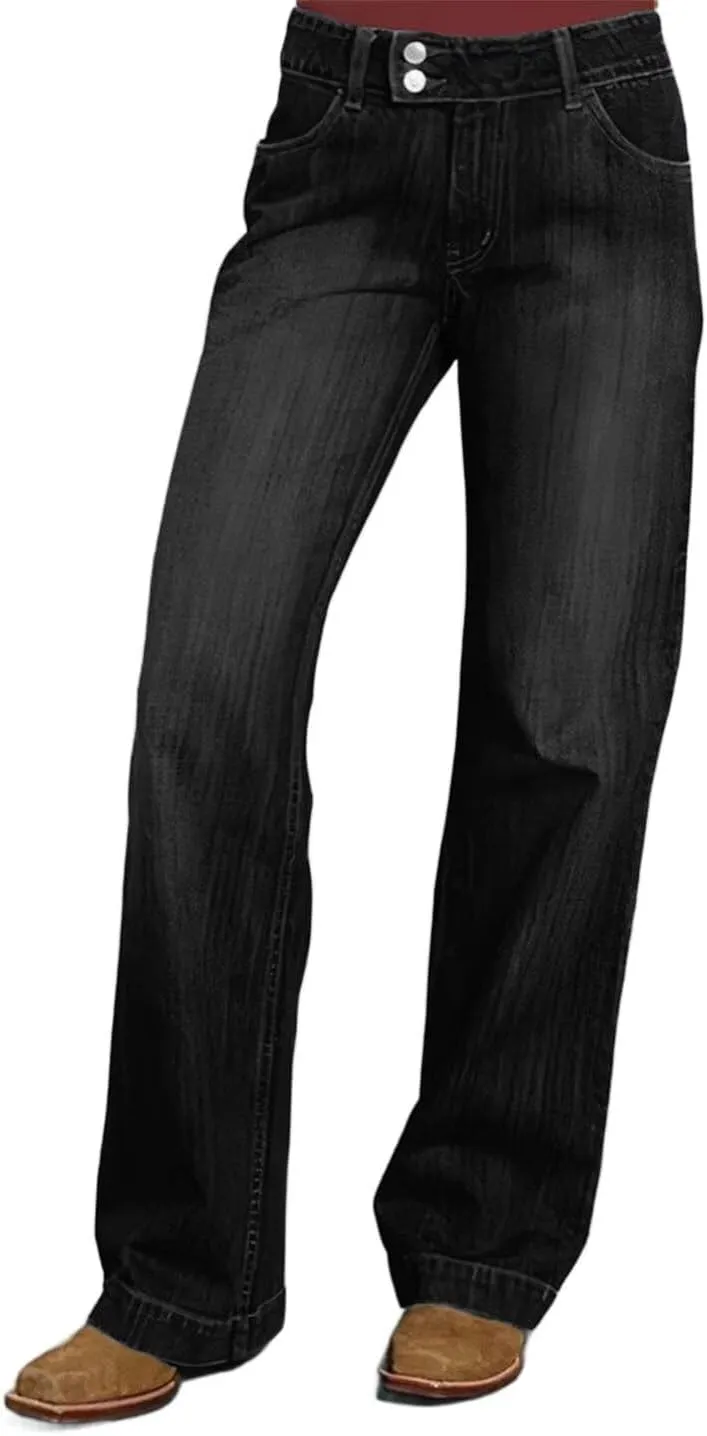 Flamingals Straight Leg Boyfriend Jeans for Women Button Hem Mid Waisted Bootcut Jeans