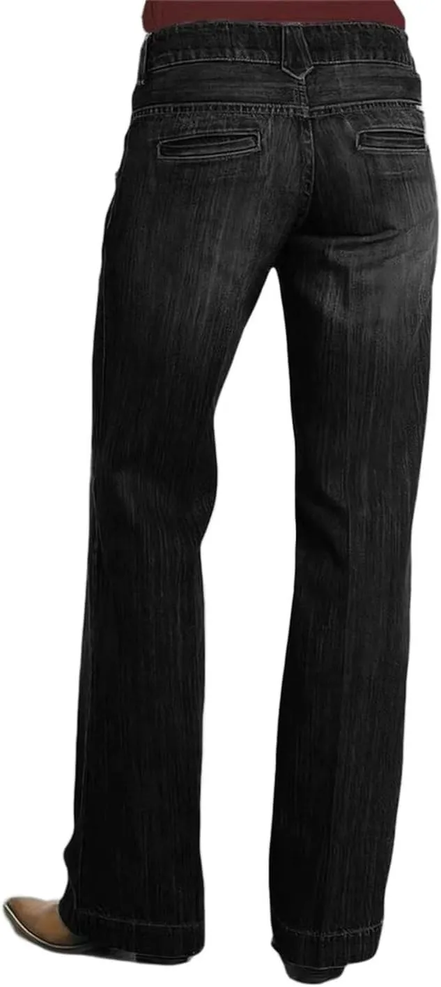 Flamingals Straight Leg Boyfriend Jeans for Women Button Hem Mid Waisted Bootcut Jeans