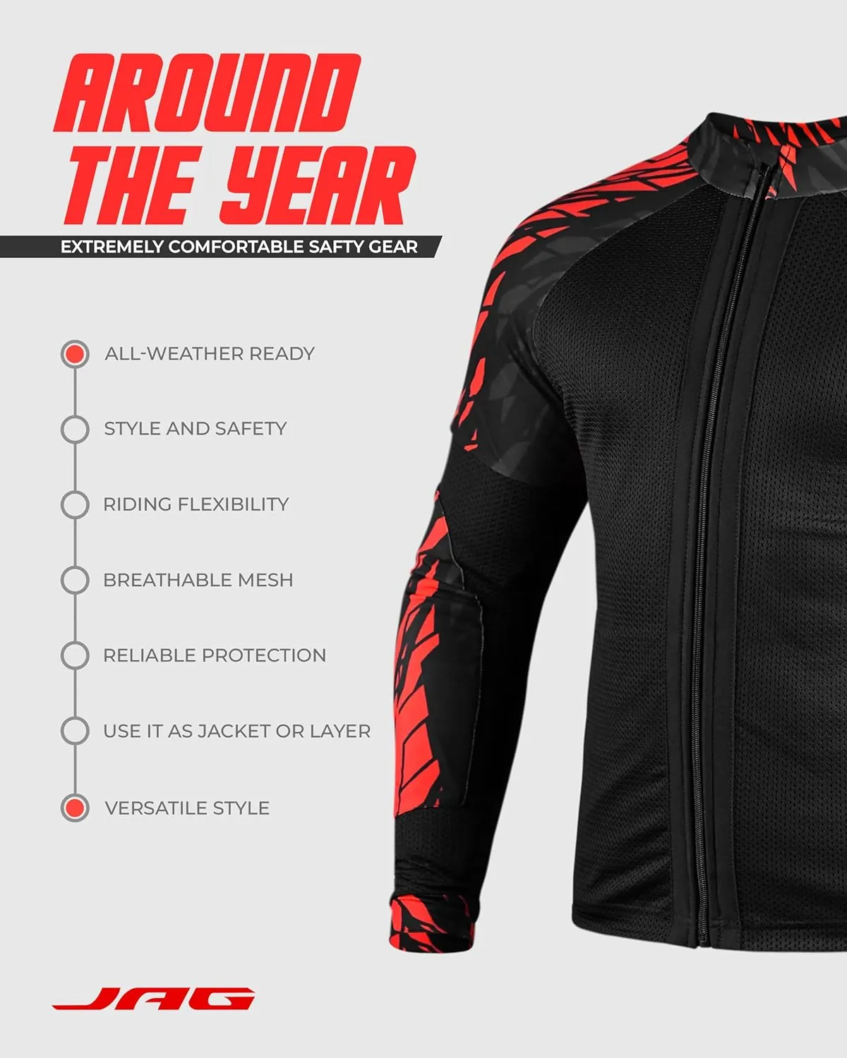 J.A.G. Motorcycle Mesh Shirt for Men with CE Certified Protective Padded Armors | All Season Motorcycle Riding Shirt