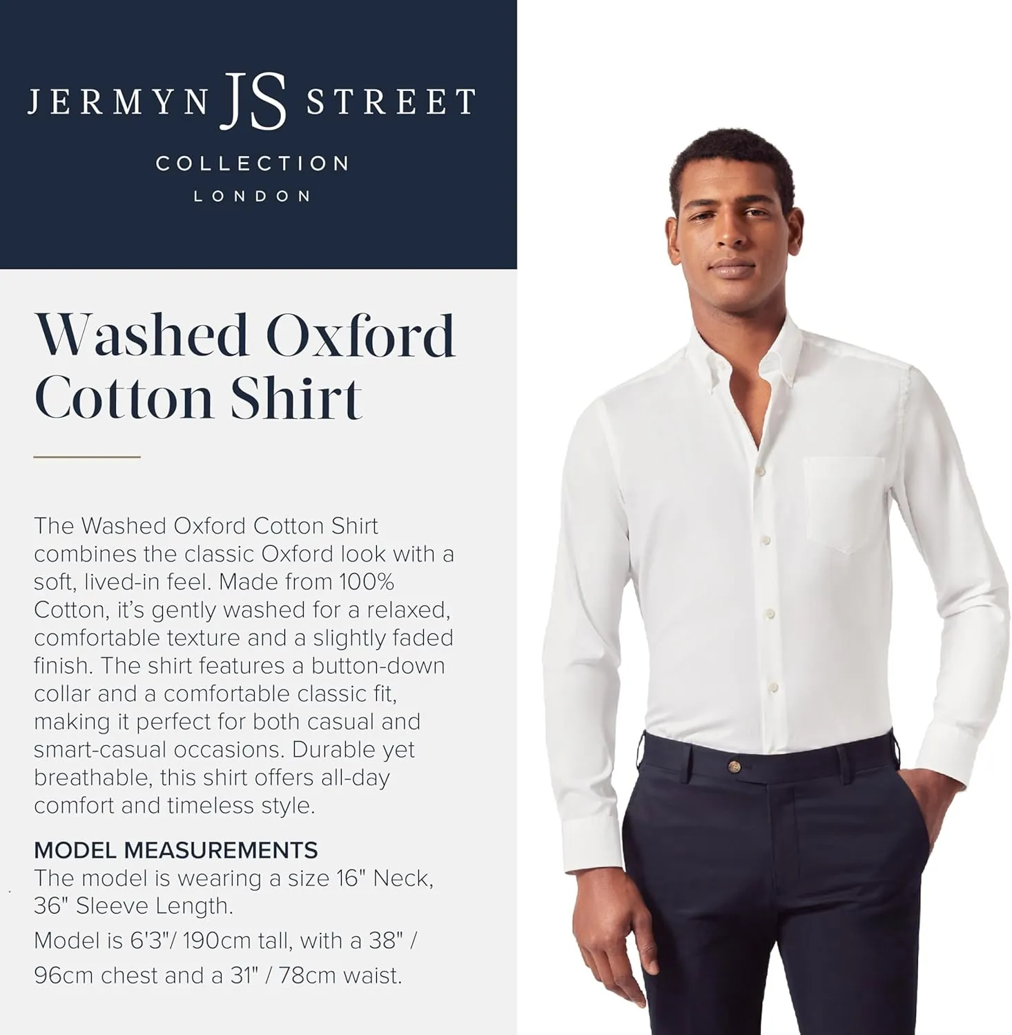 Jermyn Street Collection by Hawes and Curtis - Mens White Oxford Dress Shirt  100% Cotton, Regular Fit - Oxford Shirt