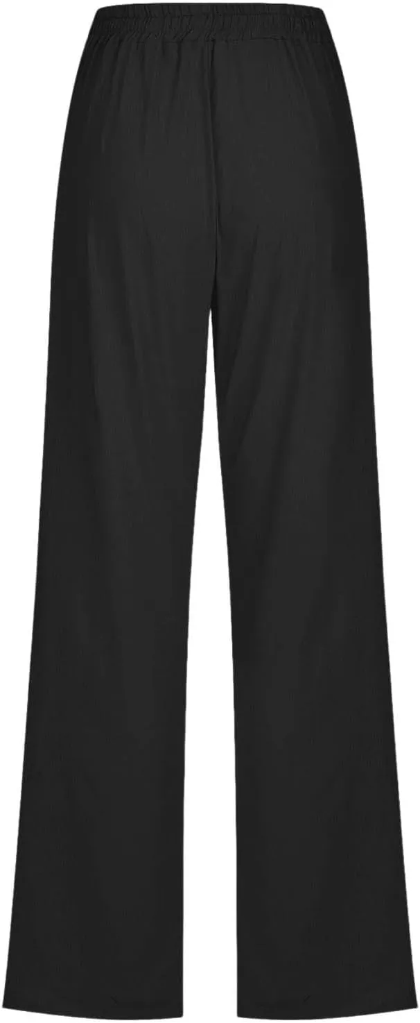 Linen Pants Women Summer,Cotton Linen Straight Leg Petite Casual Pants with Pockets Comfy Lounge Pant 2025