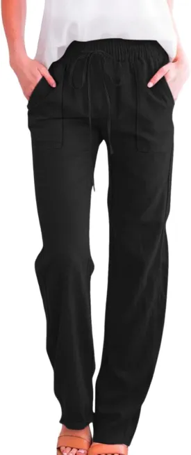 Linen Pants Women Summer,Cotton Linen Straight Leg Petite Casual Pants with Pockets Comfy Lounge Pant 2025