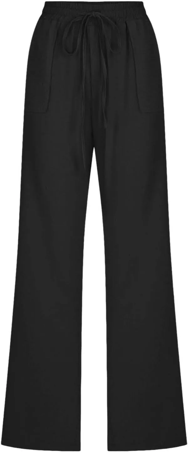 Linen Pants Women Summer,Cotton Linen Straight Leg Petite Casual Pants with Pockets Comfy Lounge Pant 2025