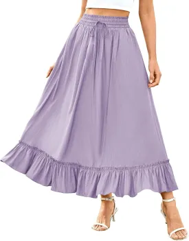 Maxi Skirts for Women 2025 Boho Tiered Elastic High Waisted Skirt Trendy Summer Pleated A-Line Flowy Skirts
