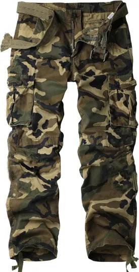 Men's Camo BDU Cargo Tactical Ripstop Casual Lightweight Baggy Combat 100% Cotton Pants with 8 Pockets(No Belt)