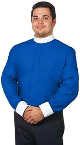Men's Full Collar Clergy Shirt Long Sleeves - Includes Banded Collar w/White Cuffs