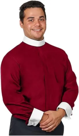 Men's Full Collar Clergy Shirt Long Sleeves - Includes Banded Collar w/White Cuffs