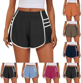 midelxp Women's Athletic Shorts High Waisted Contrast Color Quick Dry Running Shorts Comfy Loose Flowy Pleated Tennis Shorts
