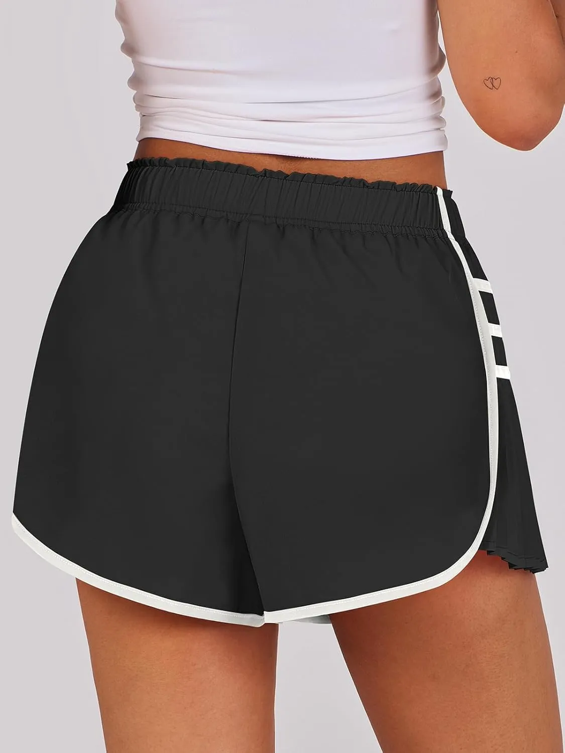 midelxp Women's Athletic Shorts High Waisted Contrast Color Quick Dry Running Shorts Comfy Loose Flowy Pleated Tennis Shorts