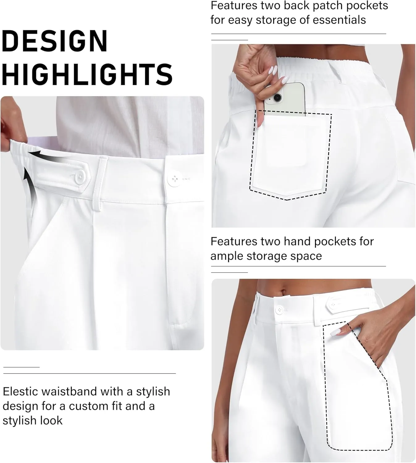 MoFiz Women's Shorts Dressy Casual Business Work Shorts Elastic Waist Straight Leg Pleated Summer Bermuda Shorts with Pockets