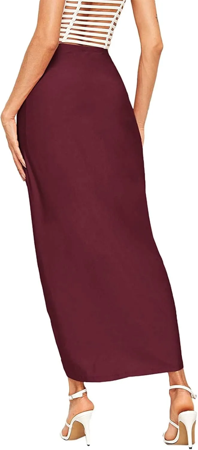 niuwa Women's Slit Wrap Skirt Summer High Waist Draped Skirts Solid Color Ruched Asymmetrical Hem Midi Skirt