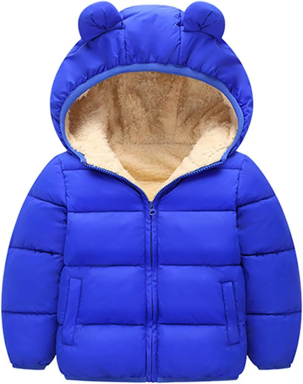 Padded Snowsuit Kids Bear Ears Jacket Boys Girls Infant Winter Clothes Parka for 6M-4T Toddler Coat Outerwear (Blue, 2-3 Years)