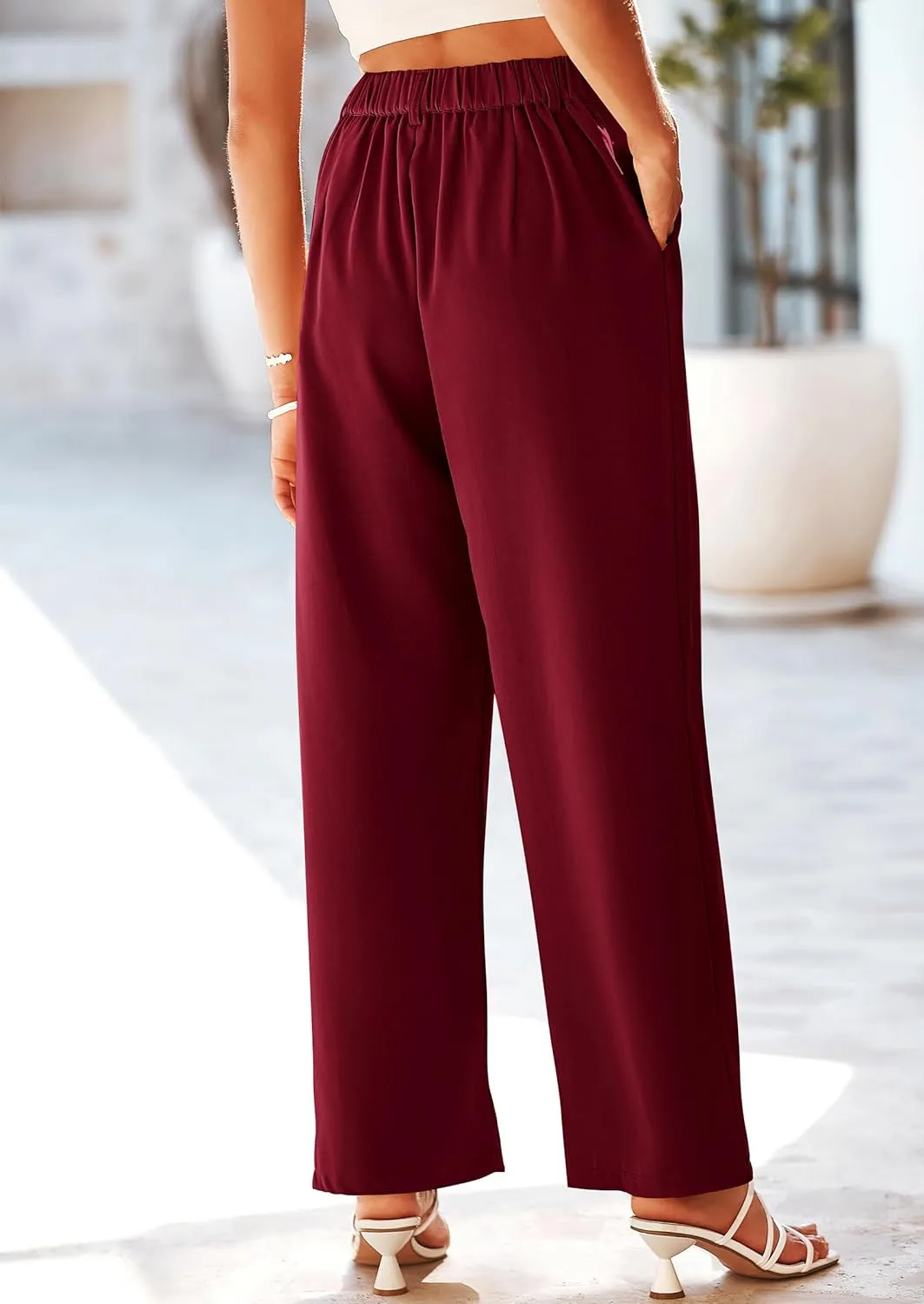 PRETTYGARDEN Palazzo Pants for Women Dressy High Elastic Waisted Business Casual Wide Leg Trousers Pant