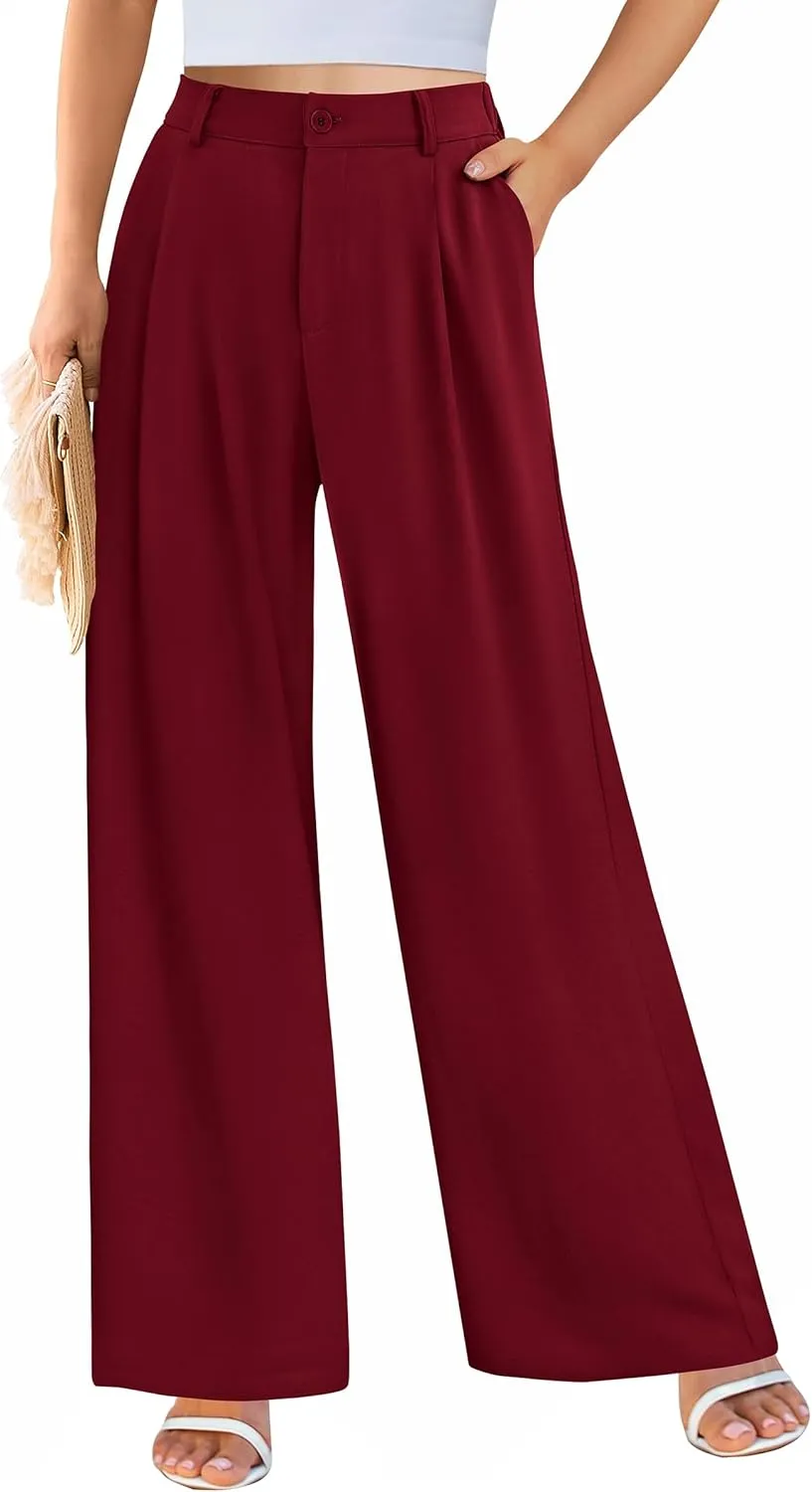 PRETTYGARDEN Palazzo Pants for Women Dressy High Elastic Waisted Business Casual Wide Leg Trousers Pant