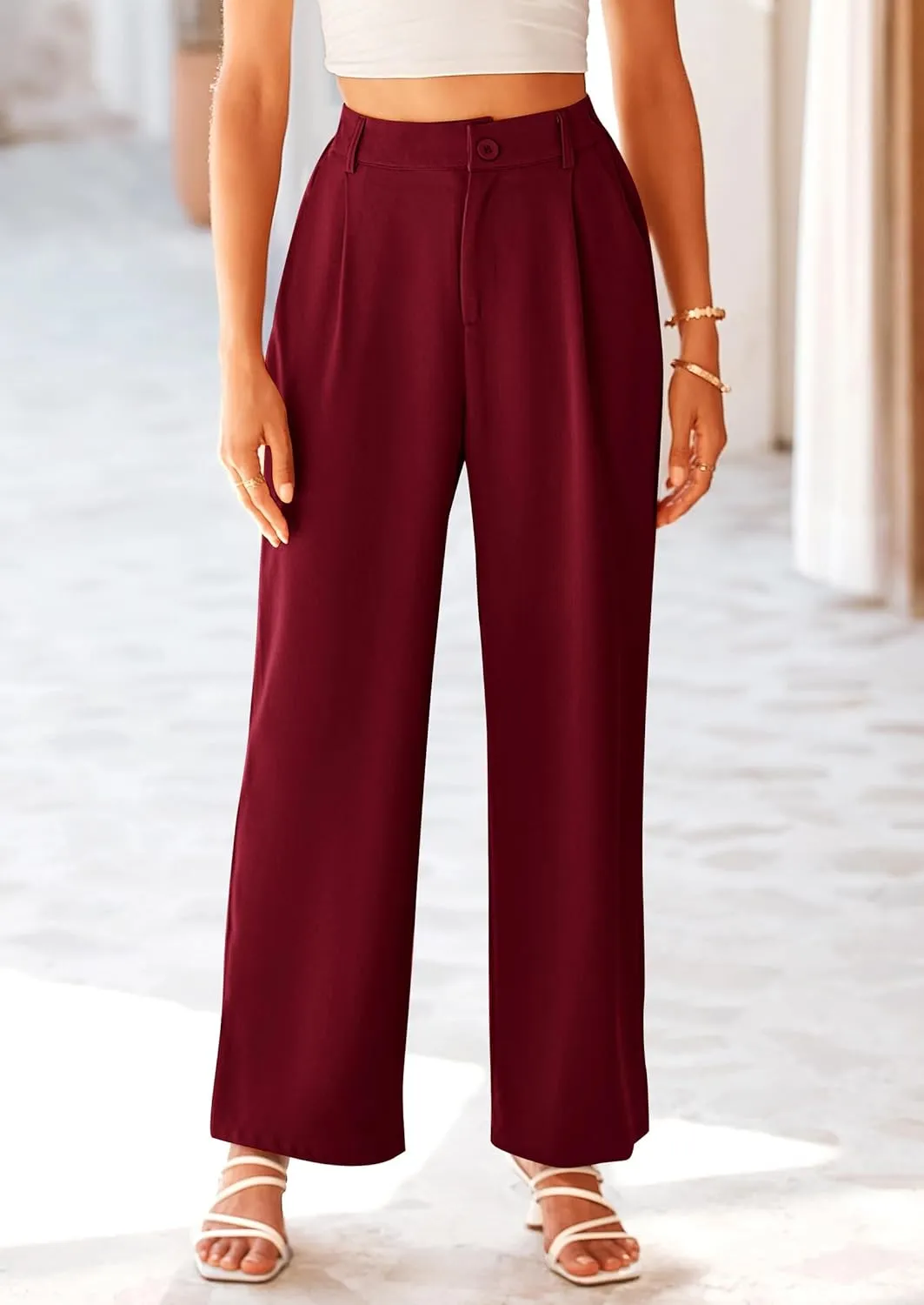 PRETTYGARDEN Palazzo Pants for Women Dressy High Elastic Waisted Business Casual Wide Leg Trousers Pant