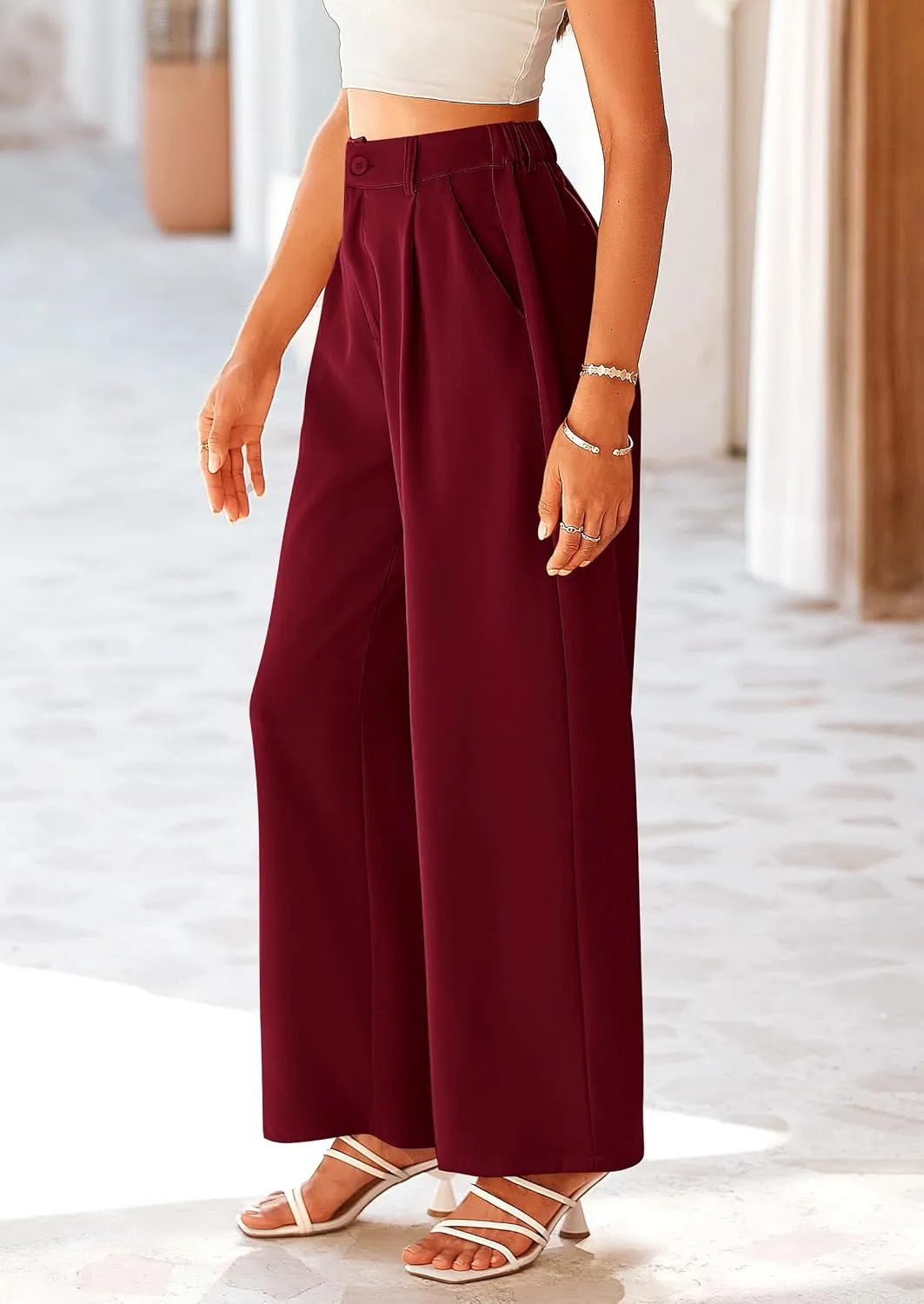PRETTYGARDEN Palazzo Pants for Women Dressy High Elastic Waisted Business Casual Wide Leg Trousers Pant
