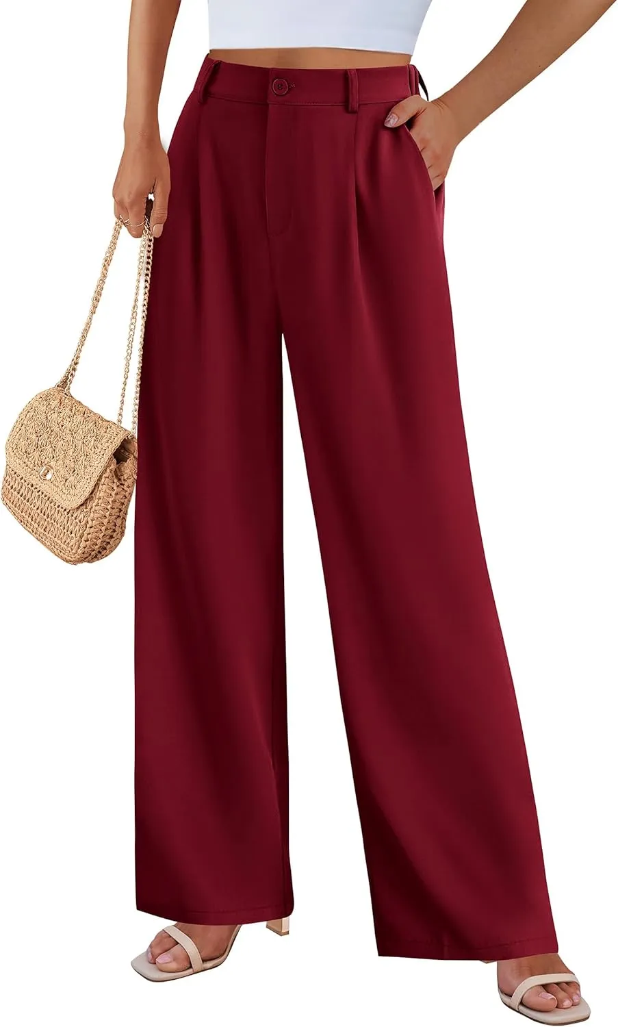 PRETTYGARDEN Palazzo Pants for Women Dressy High Elastic Waisted Business Casual Wide Leg Trousers Pant