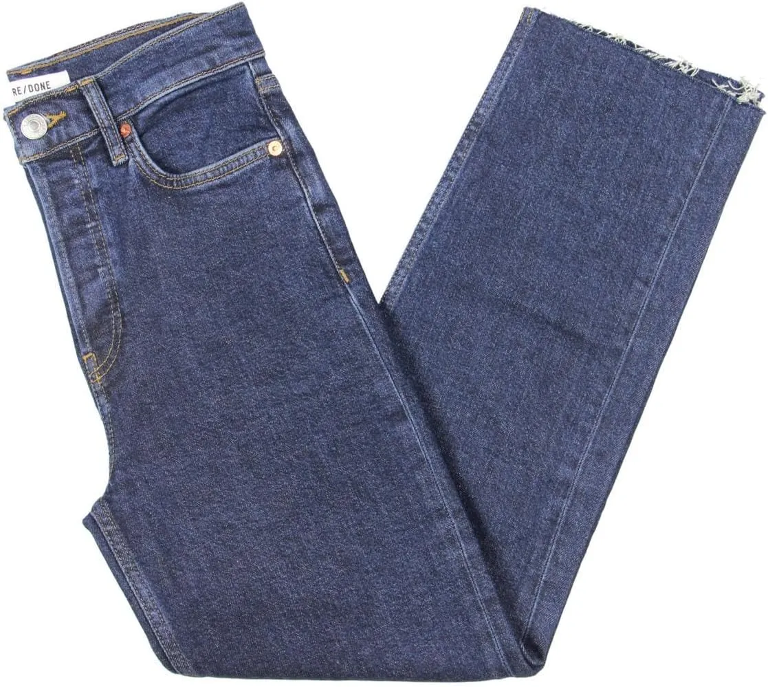 RE/DONE Womens 70's Stove Pipe High Rise Button-Fly Straight Leg Jeans Navy 28