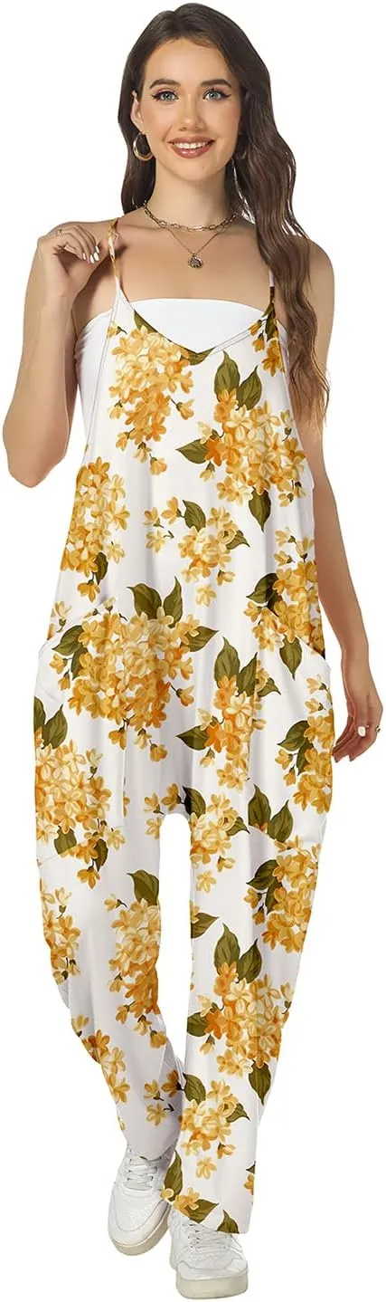 ROYLAMP Women's Summer Jumpsuits Loose Spaghetti Strap Baggy Rompers Casual Onesie Jumpers Overalls with Pockets