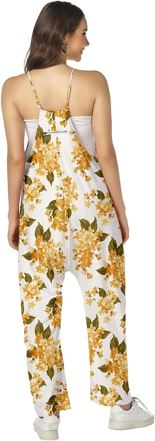 ROYLAMP Women's Summer Jumpsuits Loose Spaghetti Strap Baggy Rompers Casual Onesie Jumpers Overalls with Pockets