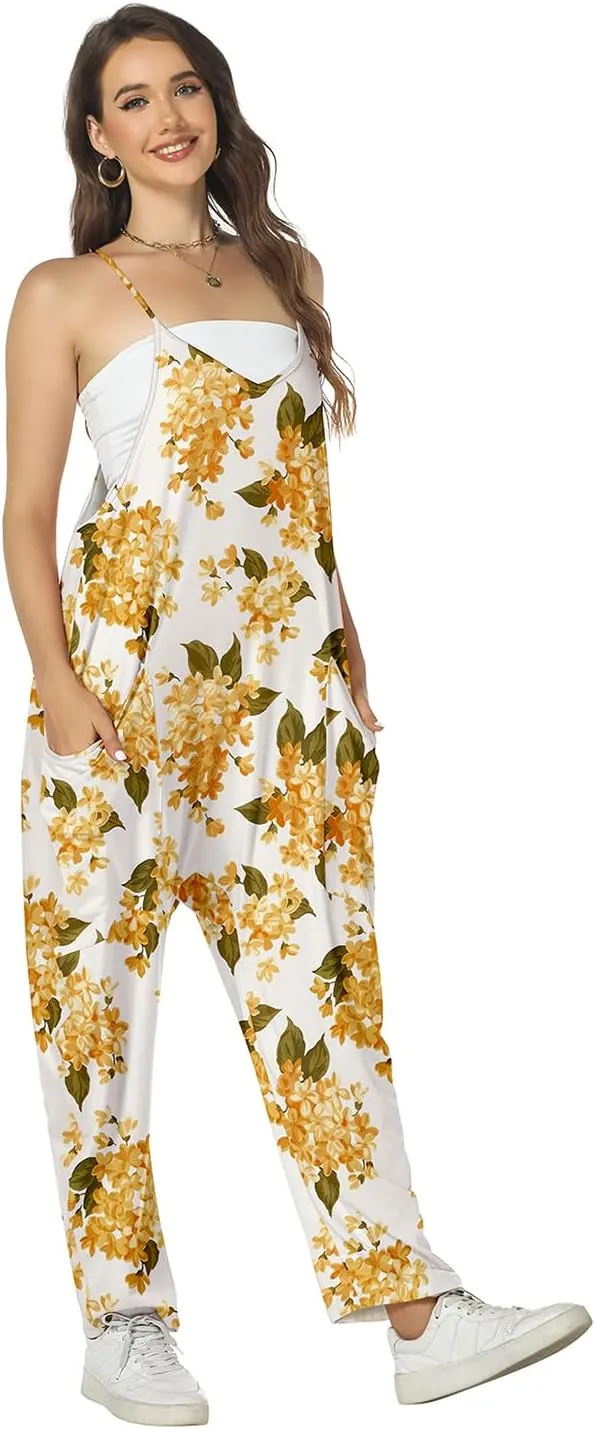 ROYLAMP Women's Summer Jumpsuits Loose Spaghetti Strap Baggy Rompers Casual Onesie Jumpers Overalls with Pockets
