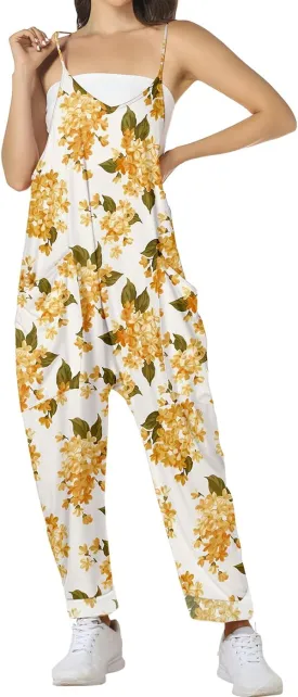 ROYLAMP Women's Summer Jumpsuits Loose Spaghetti Strap Baggy Rompers Casual Onesie Jumpers Overalls with Pockets