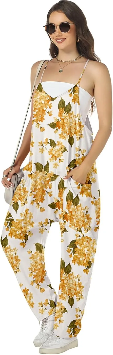 ROYLAMP Women's Summer Jumpsuits Loose Spaghetti Strap Baggy Rompers Casual Onesie Jumpers Overalls with Pockets