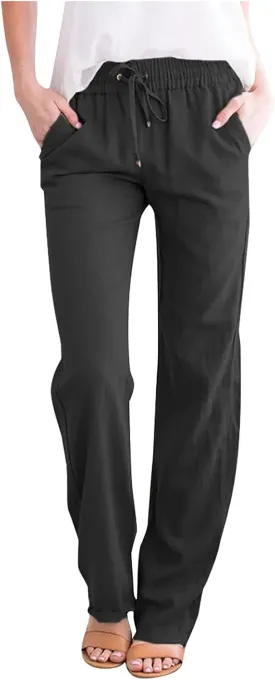 SMIDOW Sweatpants Women 2023 Casual Loose Drawstring Elastic High Waist Comfy Trousers Straight Leg Long Lounge Pant