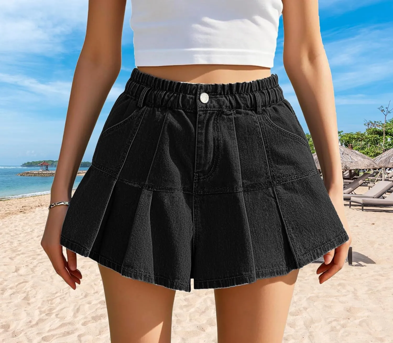 SperLucky Jeans for Women High Waisted Stretchy Short Jeans Loose Leg Denim Short Pants