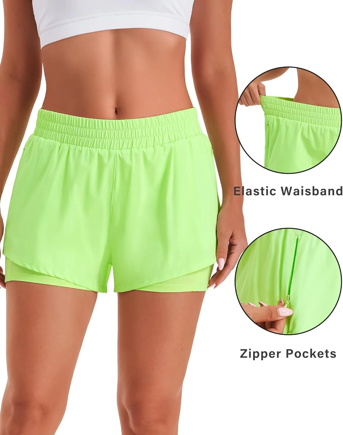 Stelle Women's 2 in 1 Running Shorts Athletic Workout Gym Shorts High Waisted Shorts with Liner Zipper Pockets