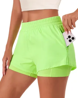 Stelle Women's 2 in 1 Running Shorts Athletic Workout Gym Shorts High Waisted Shorts with Liner Zipper Pockets