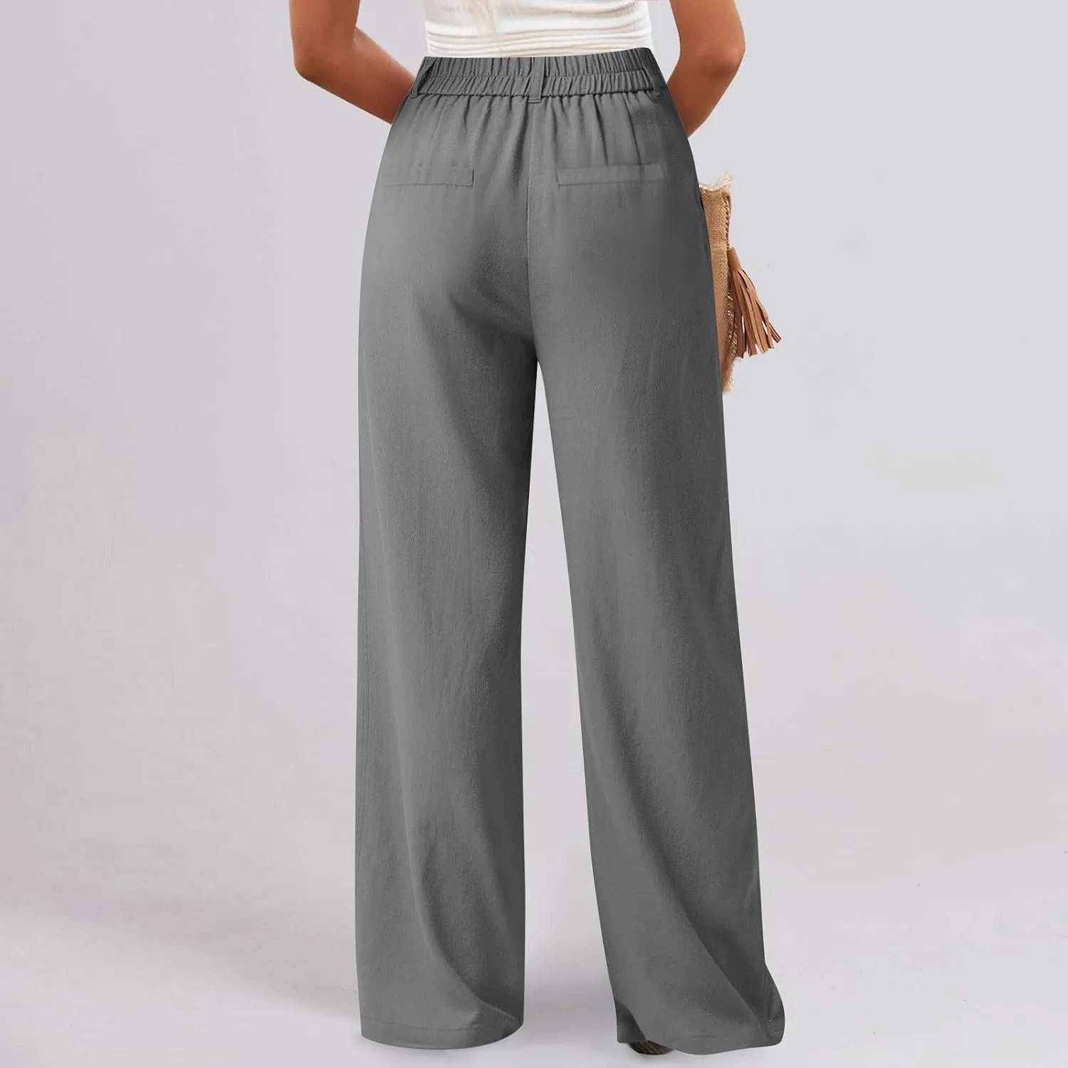 Straight Leg Pants for Women Lightweigjht Cotton Linen Pant Casual High Waisted Pants Business Office Work Trouses