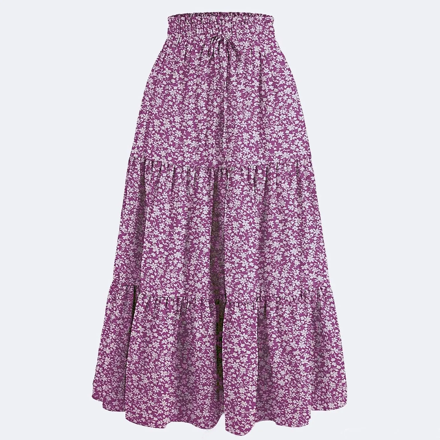 Tiered Floral Maxi Skirts for Women Trendy Elastic High Waisted Flowy Long Skirt Summer Boho Beach A Line Skirt