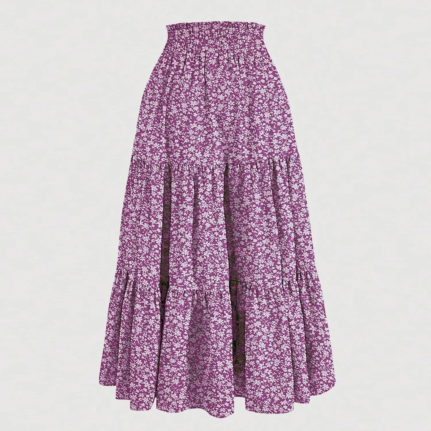 Tiered Floral Maxi Skirts for Women Trendy Elastic High Waisted Flowy Long Skirt Summer Boho Beach A Line Skirt